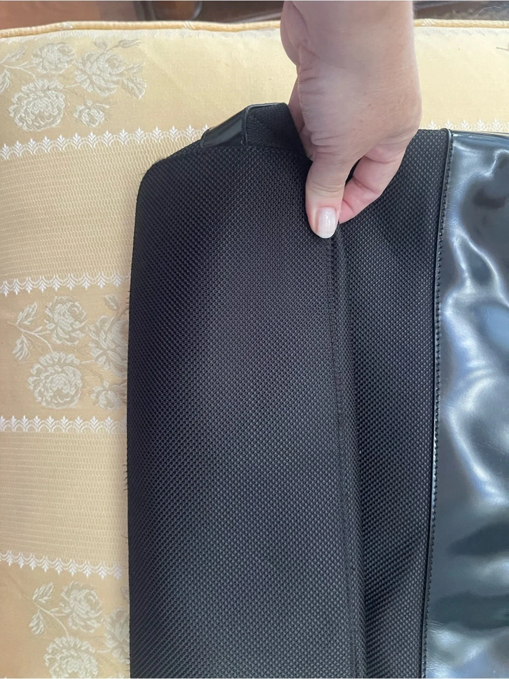 Celine Black Nylon  Tote with patent leather Trim